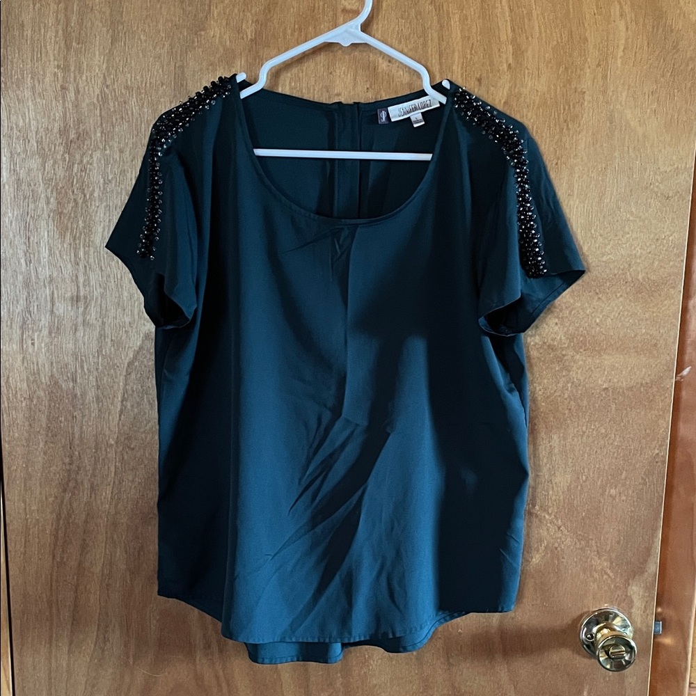 Green Beaded Shoulder Blouse